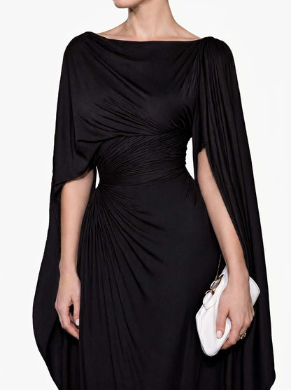 Robe Maxi Slim Fit avec Encolure Bateau Plissée