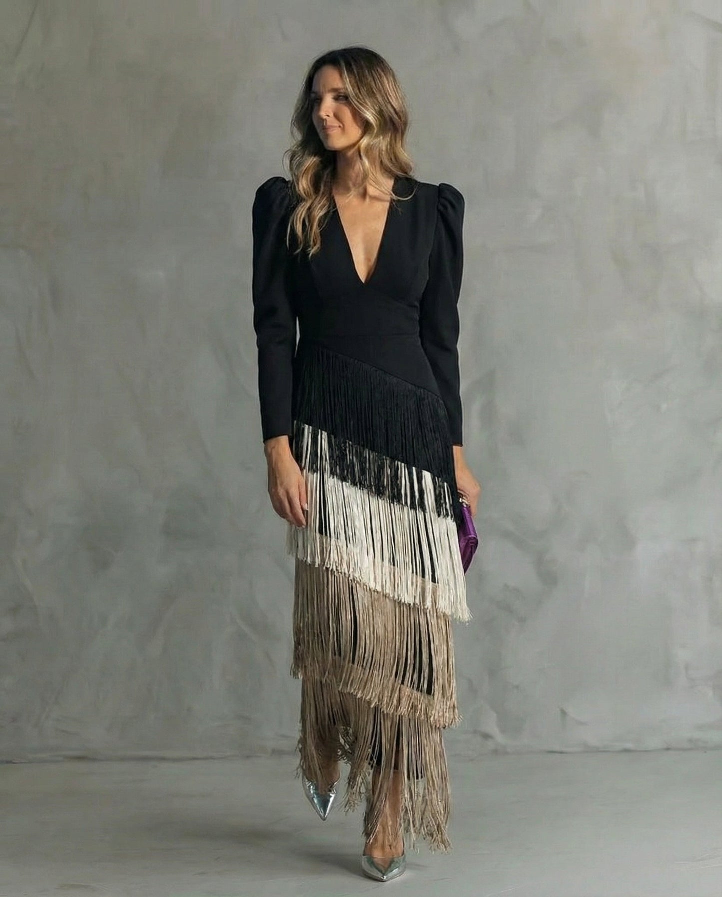 Clara | Fringe Sleeve Midi Dress