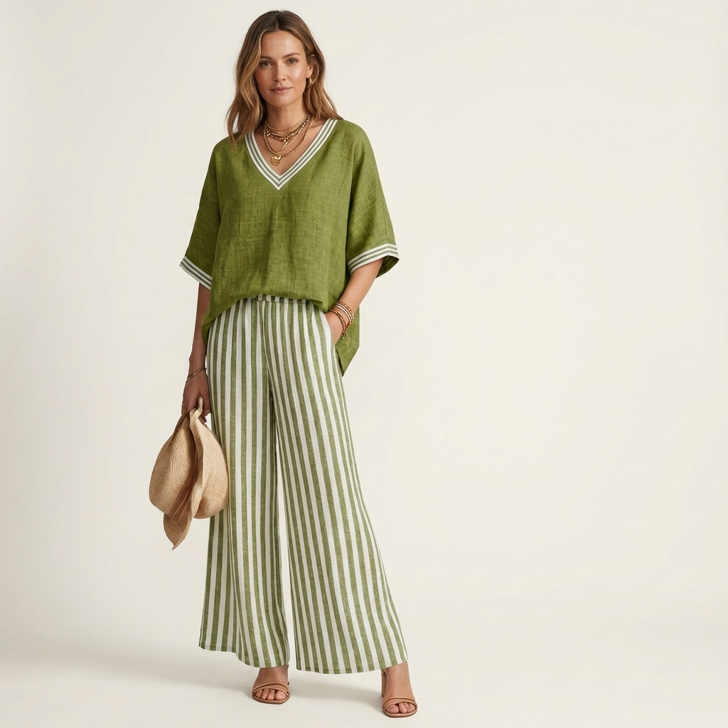 Ensemble Rayé à Col V
