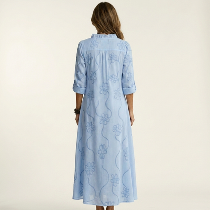Maxi Robe Brodée en Coton-Lin