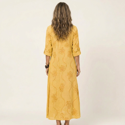 Maxi Robe Brodée en Coton-Lin