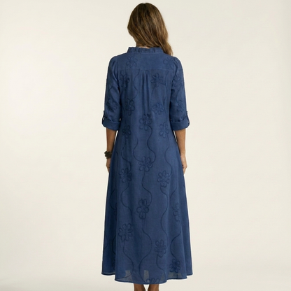 Maxi Robe Brodée en Coton-Lin