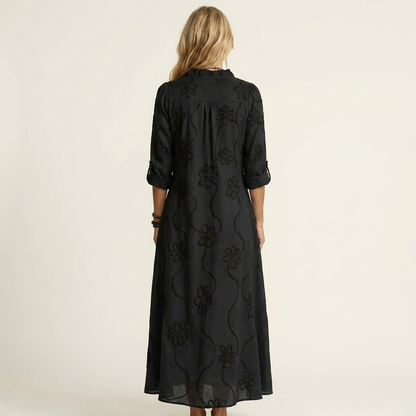 Maxi Robe Brodée en Coton-Lin