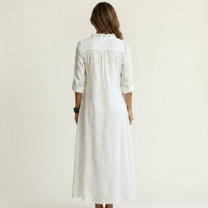 Maxi Robe Brodée en Coton-Lin