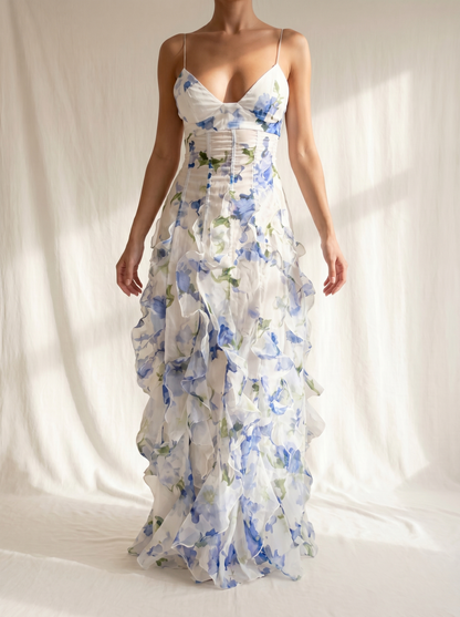 Uri | Robe midi à fleurs avec volants