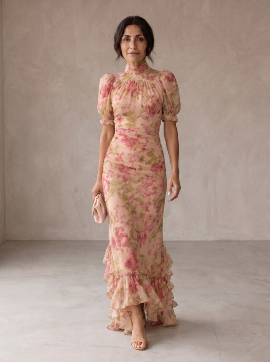 Rosario | Robe longue en chiffon à fleurs