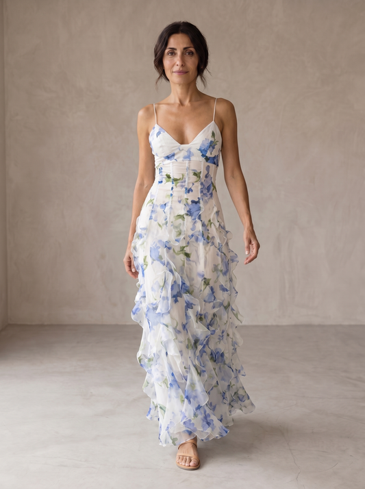 Uri | Robe midi à fleurs avec volants