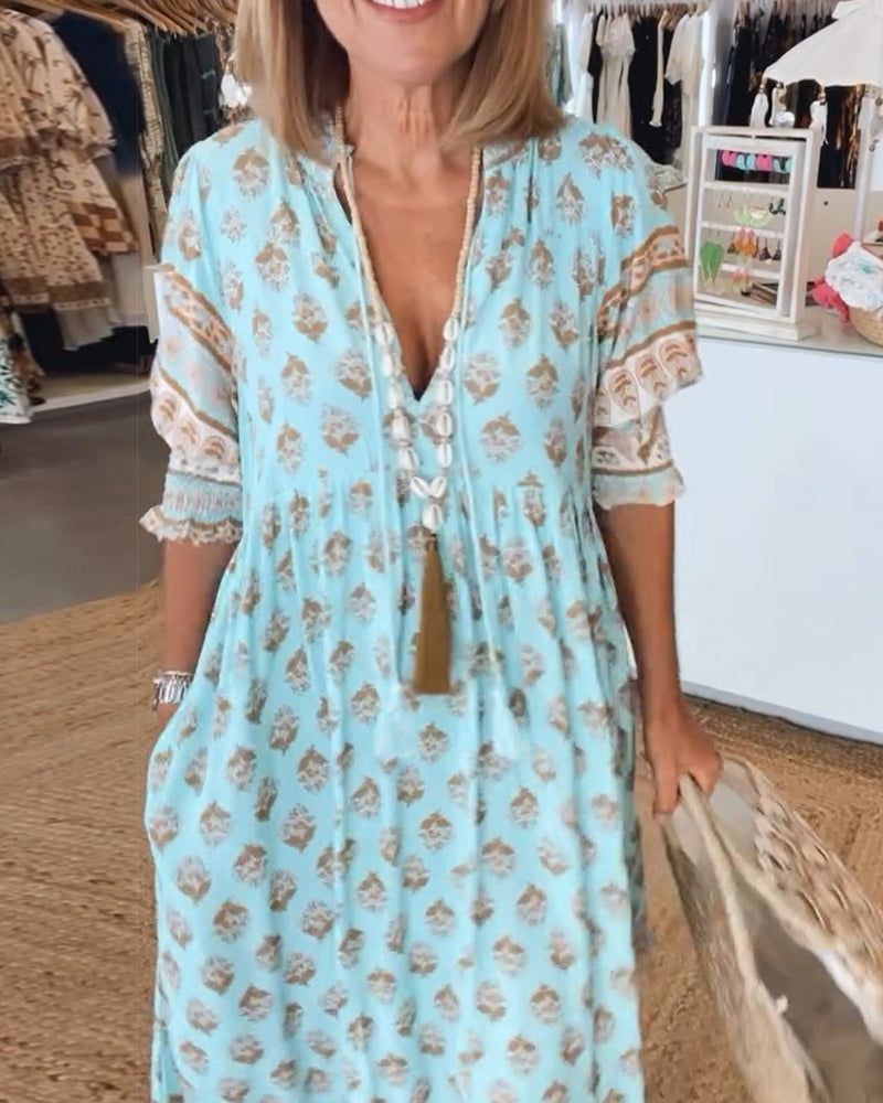 Peyton – Long Lantern Sleeve Bohemian Dress