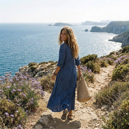 Maryse | Robe longue brodée à motifs floraux