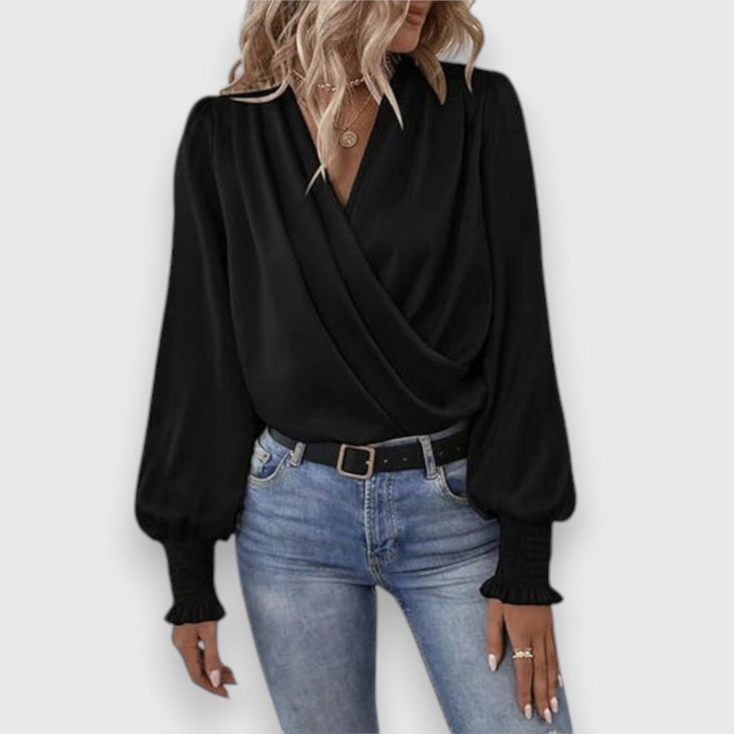 Lilou | Blouse satinée à col drapé