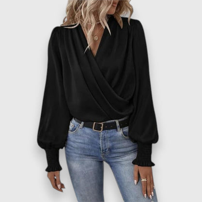Lilou | Blouse satinée à col drapé