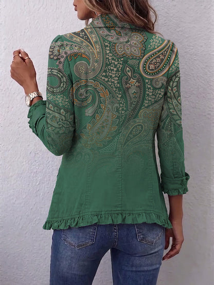 Mireille | Veste en cachemire verte à volants