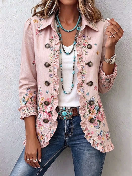 Bénédicte | Veste florale à volants et boutons