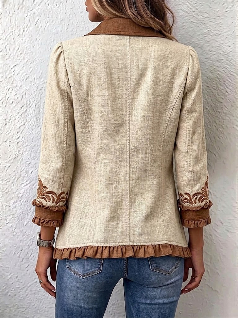 Yolande | Veste fleurie brodée avec volants