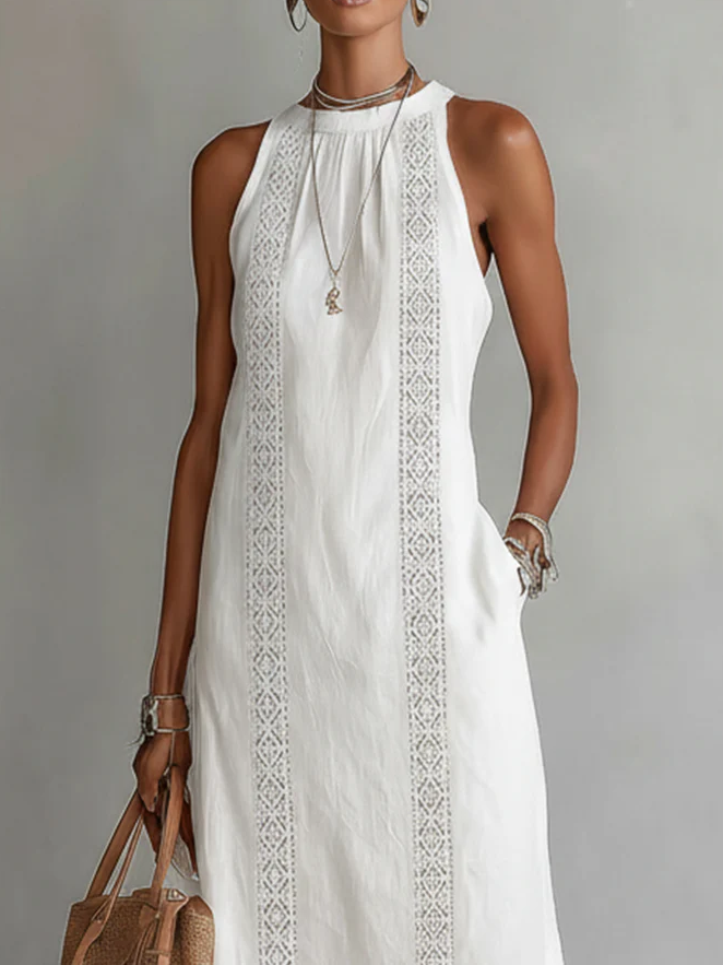 Serena | Robe Midi Sans Manches avec Détail en Dentelle