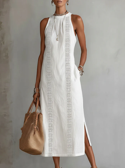 Serena | Robe Midi Sans Manches avec Détail en Dentelle