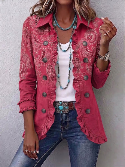 Karine | Veste en cachemire rose à volants