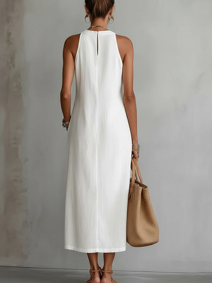 Serena | Robe Midi Sans Manches avec Détail en Dentelle